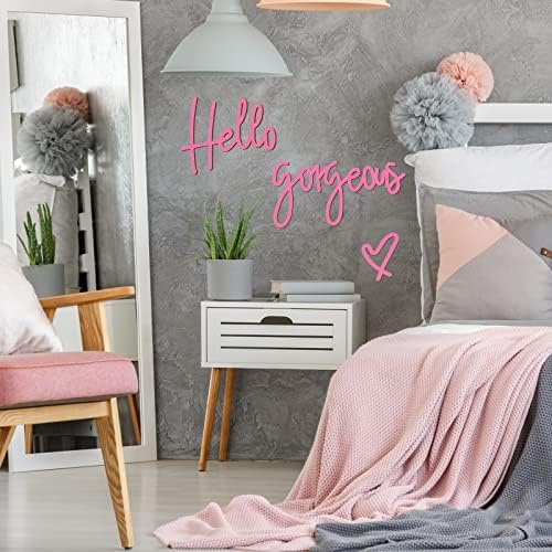 Blulu Hello Gorgeous Sign Wall Decor Wooden Words Minimalist Art, Pink - Image 3
