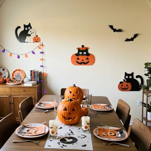 Lucky Merit Black Cat Halloween Decor, 3 Pcs Wooden Cat Pumpkin Decorations - Image 4