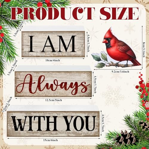 Yuntau 4 Pcs Cardinal Christmas Decor Wood Block Sign Tiered Tray Decor - Image 2