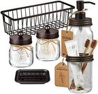 SheeChung Mason Jar Bathroom Accessories Set,6Pcs Rustic Bathroom Set,Brown by SheeChung