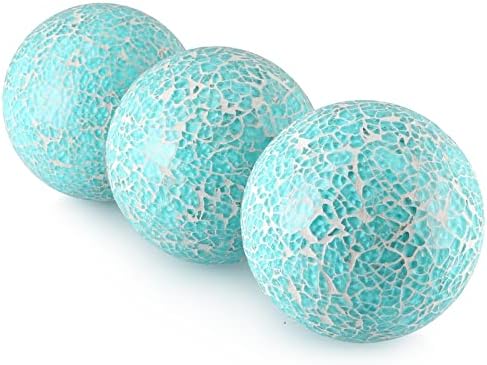MDLUU 4" Decorative Orbs, Mosaic Sphere Balls, Centerpiece Balls for Bowls, Vases, Dining Table Decor, Pack of 3 (Teal Blue) - Image 2