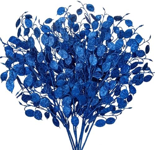 8 Pcs Christmas Tree Picks and Sprays Navy Blue Glitter Christmas Picks 26.8" Christmas Glitter Eucalyptus Leaves Stems for Christmas Tree Filler Branches Wreaths Centerpieces Holiday Decorations by Oairse