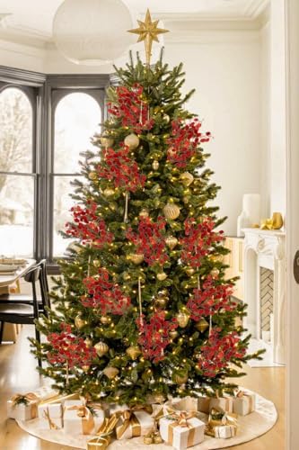 Oairse 8 Pcs Christmas Tree Picks and Sprays Red Glitter Christmas Picks 26.8" Christmas Glitter Eucalyptus Leaves Stems for Christmas Tree Filler Branches Wreaths Centerpieces Holiday Decorations - Image 3