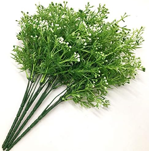 CATTREE Artificial Plants, Faux Plastic Pearl Flowers Shrubs Fake Grass Leaves Simulation Greenery Bushes Indoor Outside Home Garden Office Yard Verandah Wedding Decor - 4 Bundles - Image 3