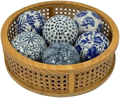 Galt International 4" Diameter Blue & White Floral Chinoiserie Ceramic Ball (Set of 3) Style 2 | Decorative Ball Vase Bowl Filler - Image 4