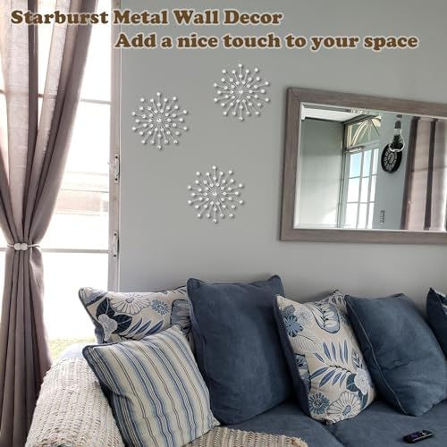 DXYAKY Set of 3 Modern Starburst Wall Decor, Metal Wall Sculpture with Crystal Accents, Silver 3D Wall Art for Living Room, Bedroom & Home, Elegant Hanging Wall Decoration - Image 7