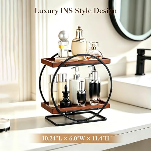 2-Tier Bathroom Counter Organizer, Wooden Perfume Organizer Dresser - Image 3