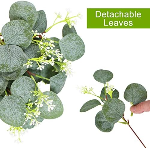 ZeKonan 40 Pcs Artificial Eucalyptus Stems with White Seeds Plants 11" Fake Eucalyptus Leaves Branches Faux Greenery Stems for Floral Arrangement DIY Bouquets, Wedding Table Vase Home Decor - Image 3