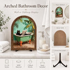 Bathroom Decor Black Cat Tabletop Sign, Wood Frame Sign, Tropical Bath Shelf Decor with Arched Wooden Frame, Funny Cat Bathtub Artwork, Charming Gift for Home and Guest Bathroom - Image 4