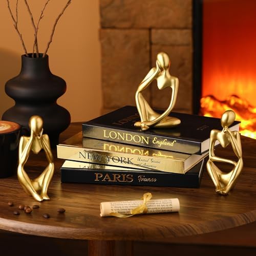Feifeiya 6 Pcs Gold and Black Color Decorative Book & Thinker Statue Set - Image 2