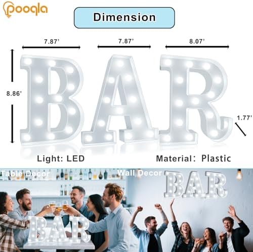 Pooqla BAR Sign for Home Bar Decor, Cool White LED Light Up Bar Sign - Image 4