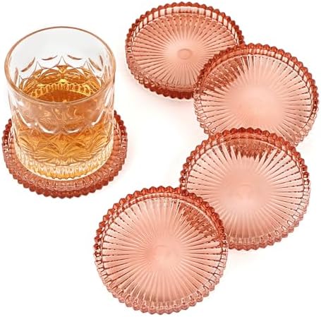 Modern Clear Coaster Set of 5- Glass Coasters for Drinks, Clear Red by Unknown