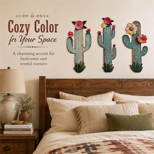 flangairy 3 Pcs Metal Cactus Wall Art, Southwestern Decor for Living Room - Image 6