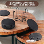 Slate Coasters Set of 8 with Metal Holder, Modern Stone Coasters for Drinks - Image 2