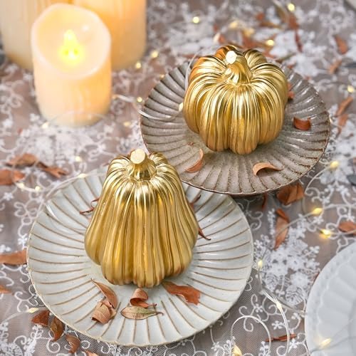 FESTGLOX Gold Fall Pumpkin Decor, Resin Pumpkin Figurines for Decorating - Image 4