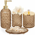 Haturi Glass Bathroom Accessories Set, Amber Brown Bathroom Set, 4 Pcs by Haturi