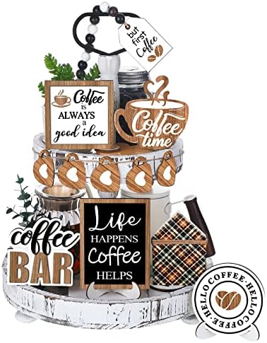 FairySandy 11 Pcs Tiered Tray Decor Farmhouse Set, Delicious Coffee by FairySandy