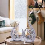 2 PCS Silver Decor Accent Ceramic Statue Abstract Sculptures Centerpieces Mid Century Modern Decor for Tables Coffee Table top Decorations for Living Room Desktop Shelf Dining Room Kitchen - Image 2