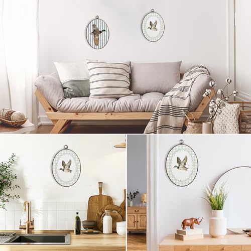 dvhdajed Coquette Mallard Duck Oval Wall Art Decor, Farmhouse Country Ducks Framed Canvas Art, Rustic Mallard Duck Green Checkered Oval Wall Hanging Decor for Home Bedroom Nursery, 8.7x11.3 Inch - Image 5