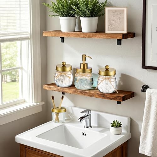 Amolliar Glass Mason Jar Bathroom Accessories Set 4 Pcs (Gold) - Image 6