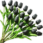 ONLY ART Artificial Black Tulips 20 Pcs – 13.5 Inch PU Faux Flowers with Bendable Stems for Home Décor, Wedding Centerpieces, DIY Floral Arrangements, New Year and Valentine's Day by ONLYART