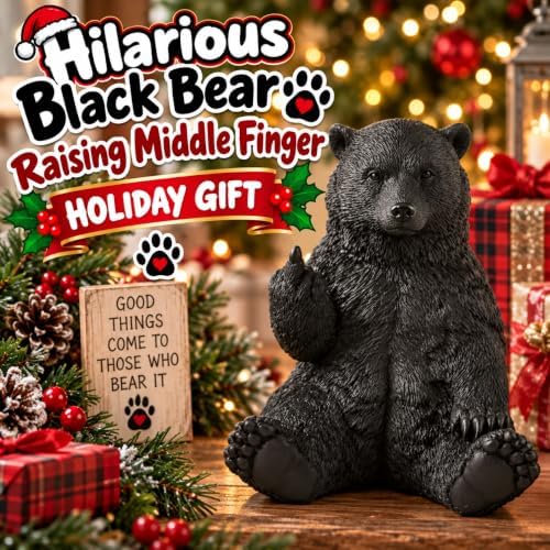 Black Bear Middle Finger Figurine, Hilarious Funny Resin Bear Statue - Image 2