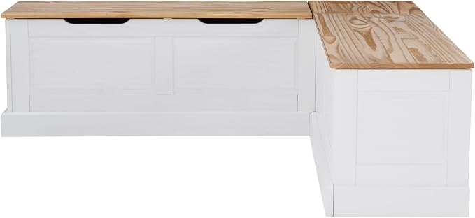 Linon Harris Natural and White Two Tone Backless Corner Breakfast Nook - Image 12
