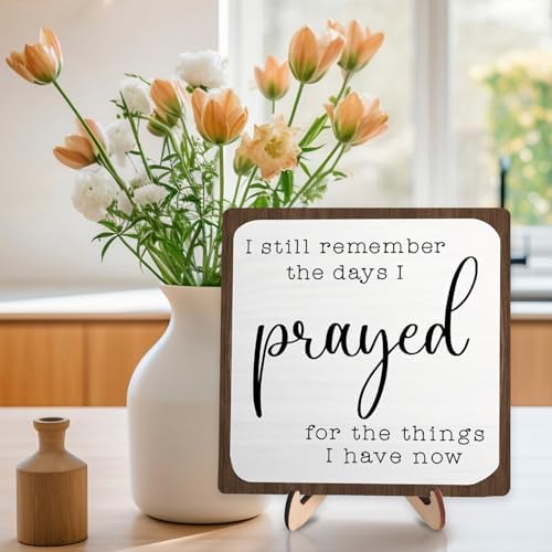 I Still Remember the Days I Prayed Wooden Sign, Christian Sign Home Decor Wooden Plaque for Rustic Home Farmhouse Office Living Room Desk Shelf Decor (White&Brown, 5.9x5.9inches) - Image 6
