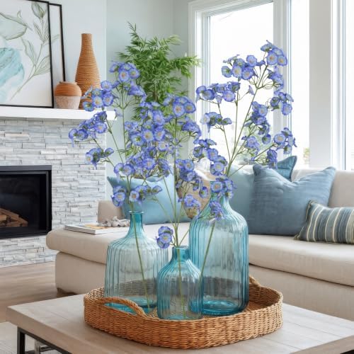 3 Pcs Artificial Wildflowers Dark Blue Long Stem Faux Silk Flowers for Vase - Image 5