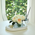 Artificial Peony Silk Flower Centerpieces Faux Floral Arrangement in Glass Vase for Home Wedding Table Decoration (Champagne) - Image 4