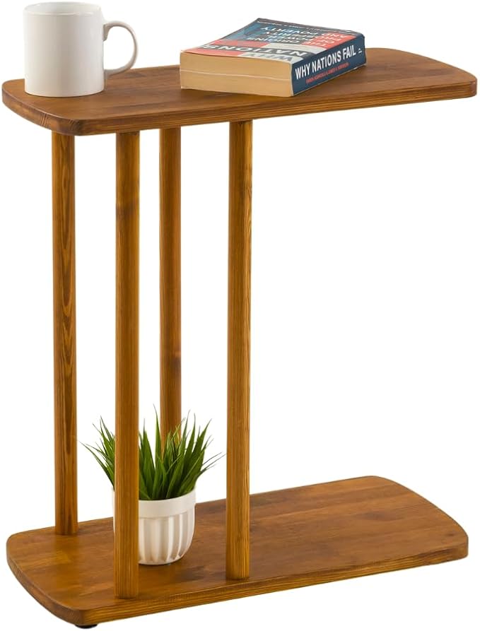 C-Shaped Solid Wood End Table, Side Table - Image 3