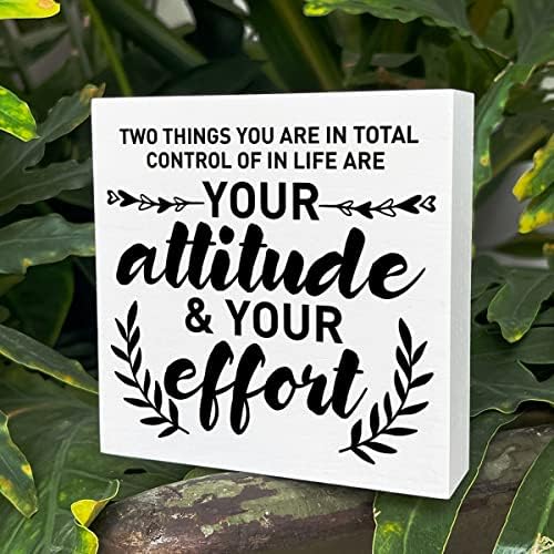 Inspirational Wooden Box Sign, Your Attitude & Your Effort, Motivational Home Office Desk Decor, Encouragement School Classroom Decoration, Positive Gifts for Women Men Coworkers Student - Image 5