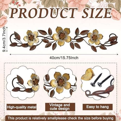 Wesiti Metal Flower Wall Art Decor Vintage Wrought Scroll, Gold - Image 2