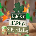 Marsui 4 Pcs St. Patrick's Day Decorations Shamrock Wooden Signs Green Irish Tabletop Centerpieces rustic Distressed Shamrock Blocks St Patricks Day Decor for Home Table Kitchen Shelf Tiered Tray - Image 6