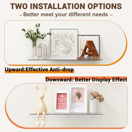 Qukaka 15" Clear Floating Shelves for Wall, 6 Pack Display Ledges - Image 6