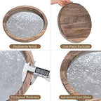 Hanobe Round Wood Decorative Tray: Rustic Wooden Tray for Coffee Table Farmhouse Centerpiece Mirror Candle Holder Vintage Mirrored Bar Plate Ottoman Topper for Home Decor Bathroom Kitchen - Image 5