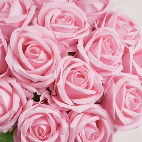 200Pcs Pink Roses Artificial Flowers Real Touch Velvet Fake Roses Bouquet - Image 4