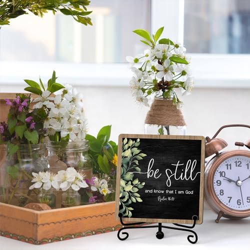 Inspirational Christian Desk Decor, Be Still And Know That I Am God Sign, Desk Decorations For Office Home Living Room Bathroom, Eucalyptus Shelf Decor, Wooden Plaque With Stand (02) - Image 3