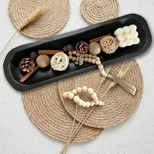 Wooden Dough Bowls Decorative，Rustic Bread Long Bowls Decor Wood Tray, Hand Carved For Table Centerpiece Decor, Home Decor (20 * 6 * 2 inch Black) - Image 7