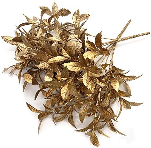 CATTREE Artificial Plants for Christmas, Plastic Grass Faux Shrubs Fake Leaves Simulation Bushes Home Indoor Outdoor Garden Wedding Festival Decoration Hall Office Table Planter Filler – Gold 2 Pack - Image 4
