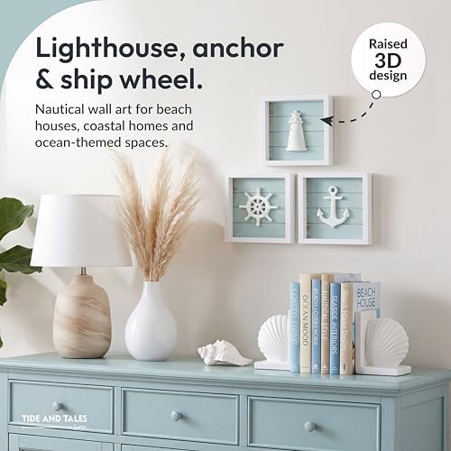 Tide and Tales Nautical Wall Decor, Bathroom Wall Art, Set of 3, Sea Salt - Image 2