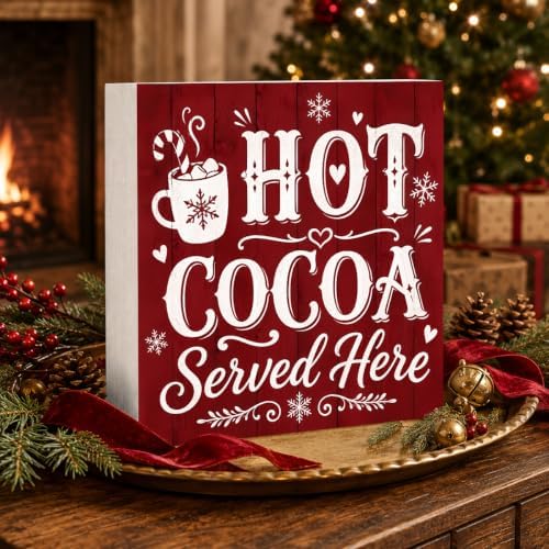 Christmas Decorations Hot Cocoa Served Here Wooden Sign Coffee Bar Decor - Image 3