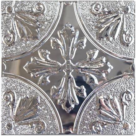 Peel and Stick Metal Backsplash Tiles, Silver Fleur, 10-Pack by WallWear