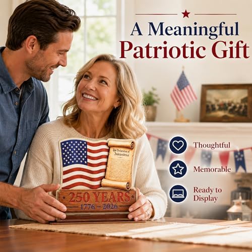 KATINAT 250 Anniversary USA Merchandise, USA 250th Anniversary Wooden Plaque Desk Sign with USA Flag, Patriotic Decorations, 4th of July Decorations, 1776-2026 Decor - Image 3