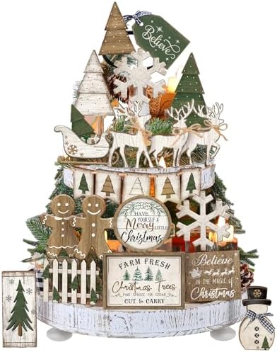Shellwei 22 Pcs Christmas Tiered Tray Decor Set Xmas Table Centerpiece by Shellwei