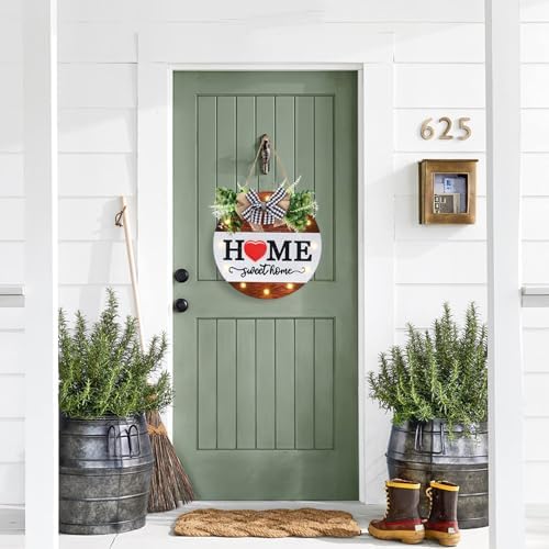 HOMCDALY Interchangeable Welcome Sign for Front Door with 4 Seasonal Wreaths, Door Wreaths for Front Door with 12 LED Lights, Farmhouse Rustic Welcome Door Hanger Wall Sign, Porch Decorations(White) - Image 7