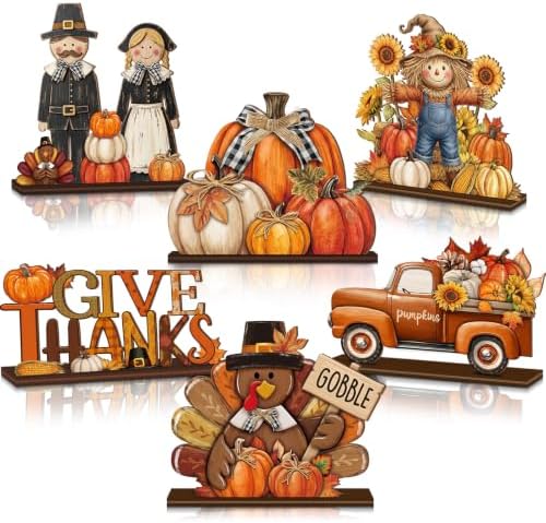 Wenqik 6 Pcs Fall Wooden Table Decorations for Home, Thanksgiving Harvest by Wenqik
