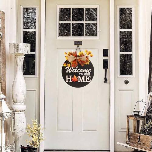 Interchangeable Welcome Sign for Front Door Decoration with 4 Seasonal Wreaths and 14 Holiday Icons, Black Welcome Door Hanger, Rustic Wooden Front Porch Sign Home décor（Black） - Image 3