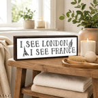Bathroom Wooden Sign, Travel Style Bathrooms Sign Decor, Paris London Theme Solid Wood Wall Signs, Funny Farmhouse Bathroom Wall Decor, Unique Bathrooms Decorative Gift, 9.5 x 3.1 Inches - Image 5