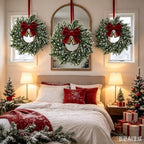 4 Set Christmas Hanging Wreaths Small Snow Flocked Artificial Cedar Wreaths with Red Velvet Ribbon Bronze Bells Mini Faux Greenery Wreath for Front Door Porch Cabinet Window Xmas Holiday Decorations - Image 6